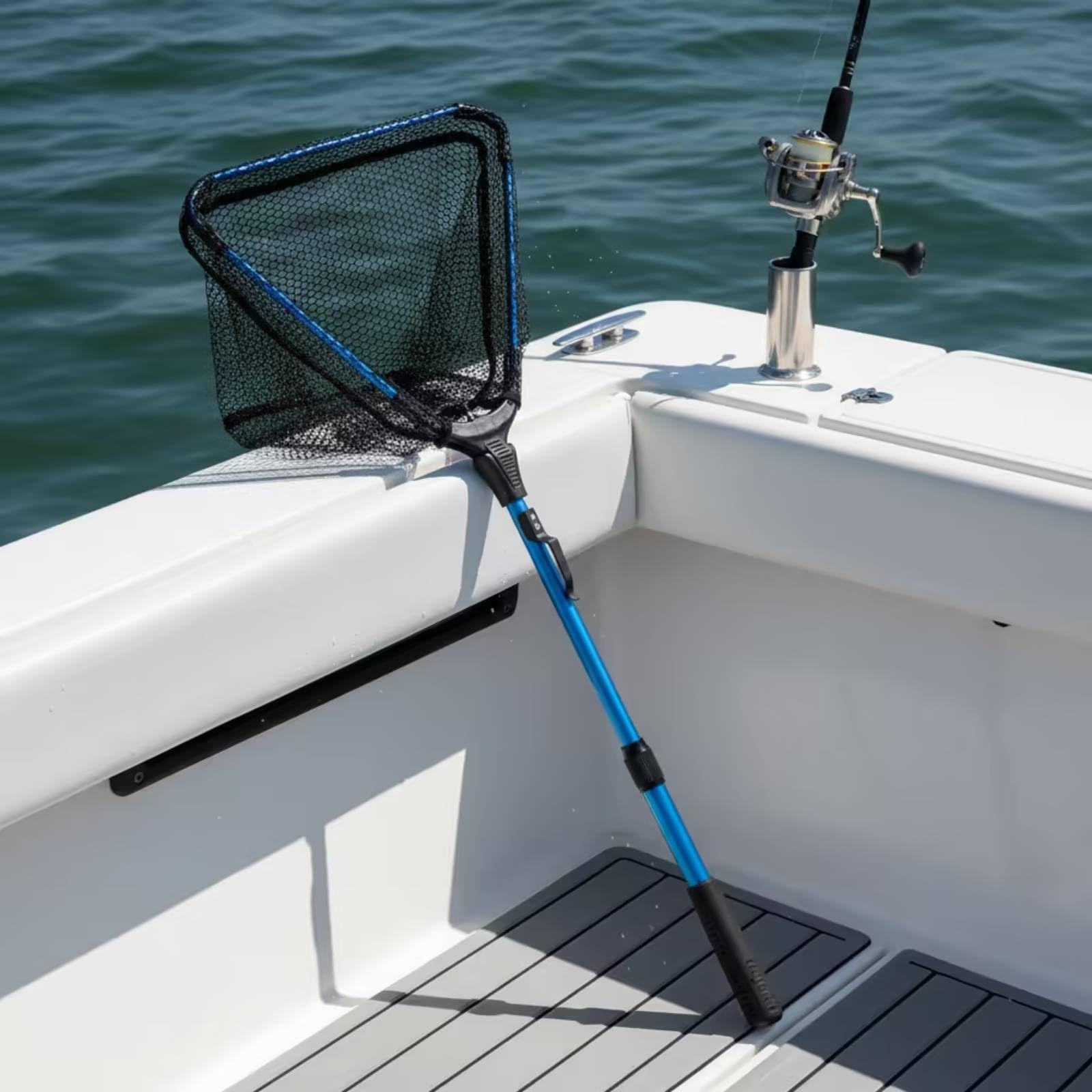 Rete da Pesca Set Rete da Sbarco Guadino Triangolare Pieghevole con Manico Telescopico in Lega di Alluminio E Pinze con Impugnatura Antiscivolo con