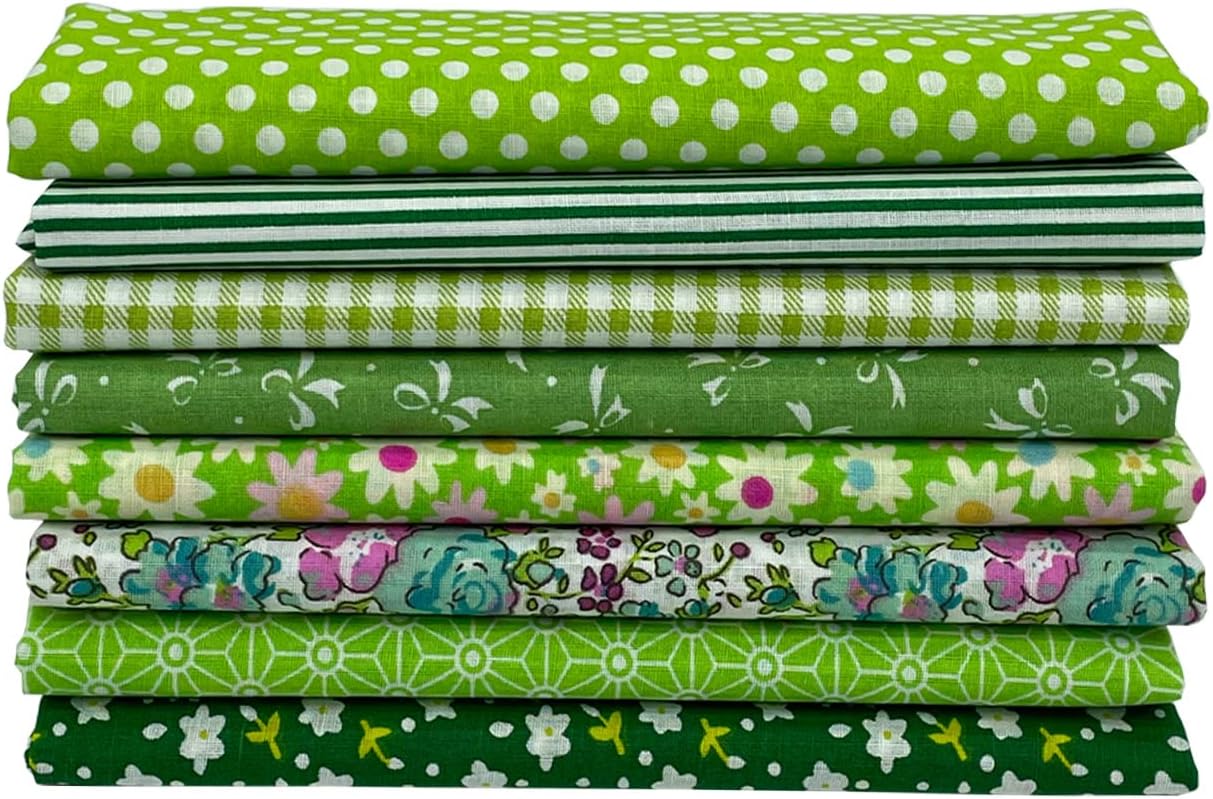 8Pcs 20 x 20 Inch Sewing Fabric Squares, Cotton Crafts Fabric Bundles Floral Patterns Printed Tissue Patchwork Fabrics Square for Quilting, Home Décor, Scrapbooking, Handwork (Green) image 2