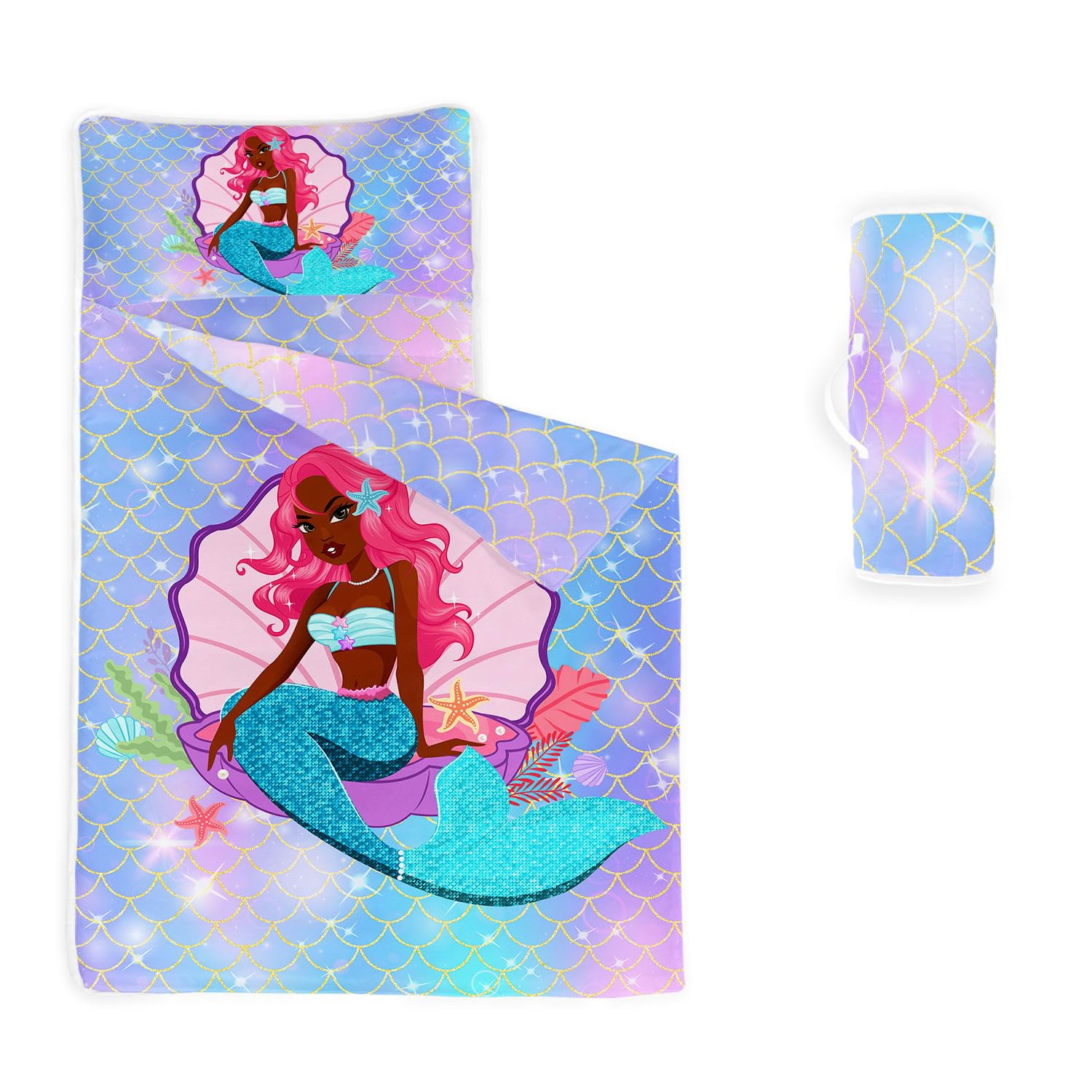 HOSIMA Nap Mat -Mermaid Sleeping Bag with Removable Pillow - Daycare and Sleepovers Preschool Kindergarten Bedding Set for Kids Toddler Boys Girls(Mermaid2 Standard)