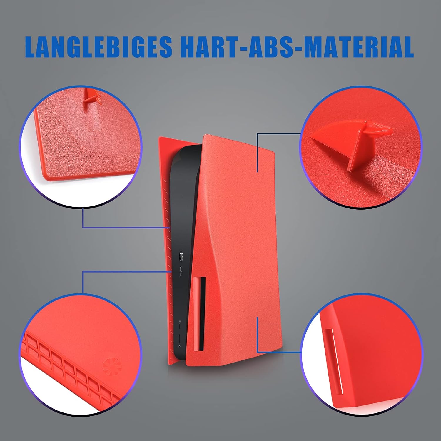 Waterproof Case for PS5 Console, Anti-Dust and Scratch, ABS Material with Replacement Game Cover (CD-ROM Edition, Red)