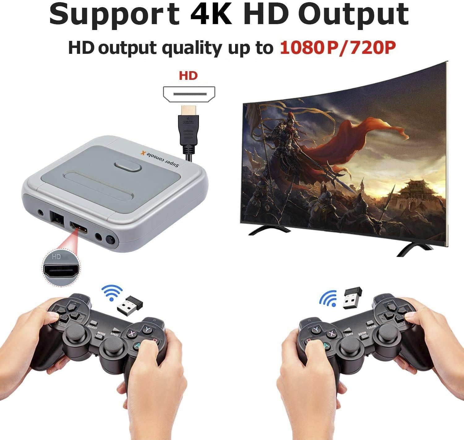 Kinhank Super Console X Video Game Console Built in 50,000+ Games,2 Gamepads,Game Consoles for 4K TV Support HD Output,Support 5 Players,LAN/WiFi,Gifts for Men Who Have Everything(SX-256GB) : Toys & Games