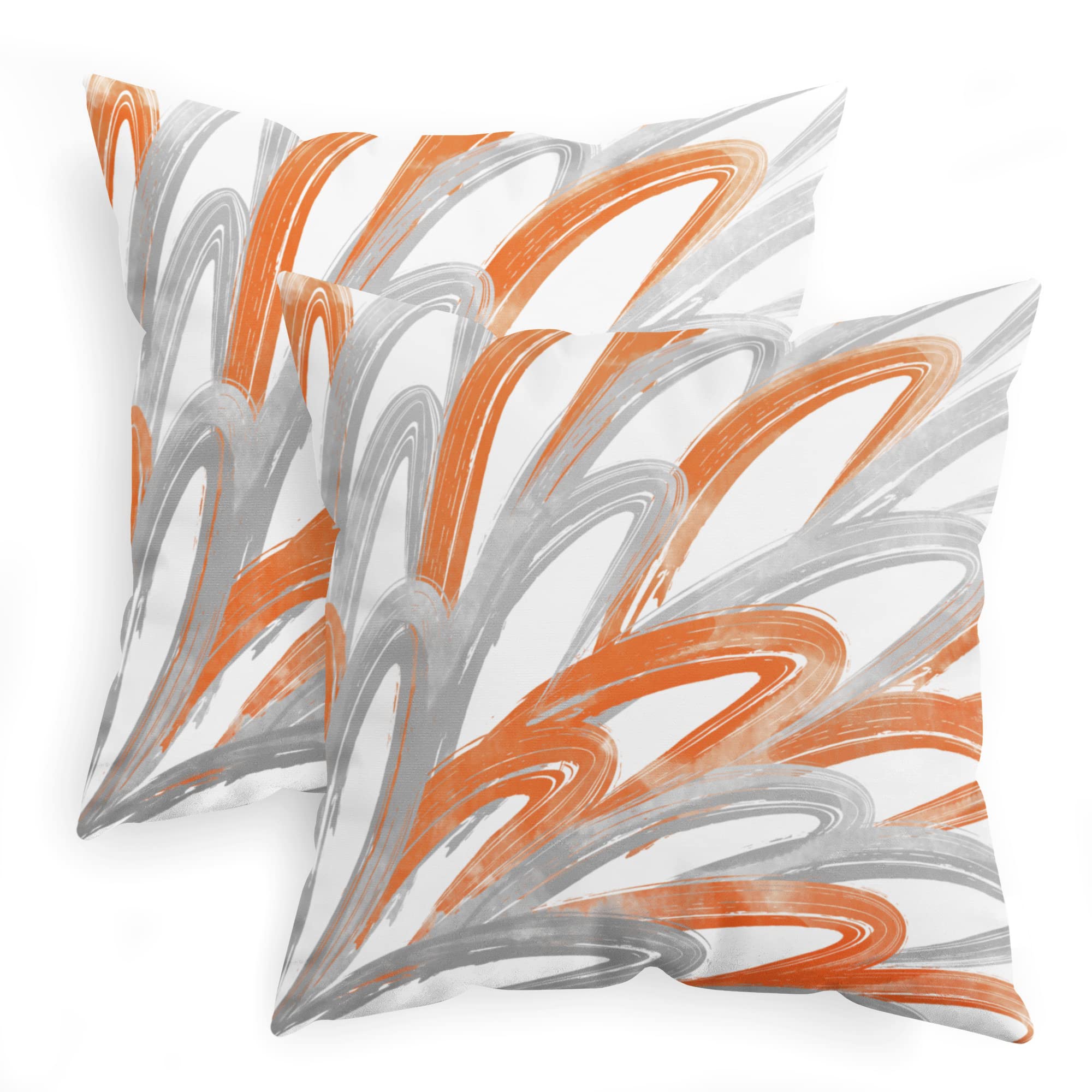 CaliTime Throw Pillow Cases Pack of 2 Cozy Fleece Two-Tone Abstract Feather Decorative Cushion Covers for Couch Bed Sofa Farmhouse Decoration 50cm X 50cm Orange Gray