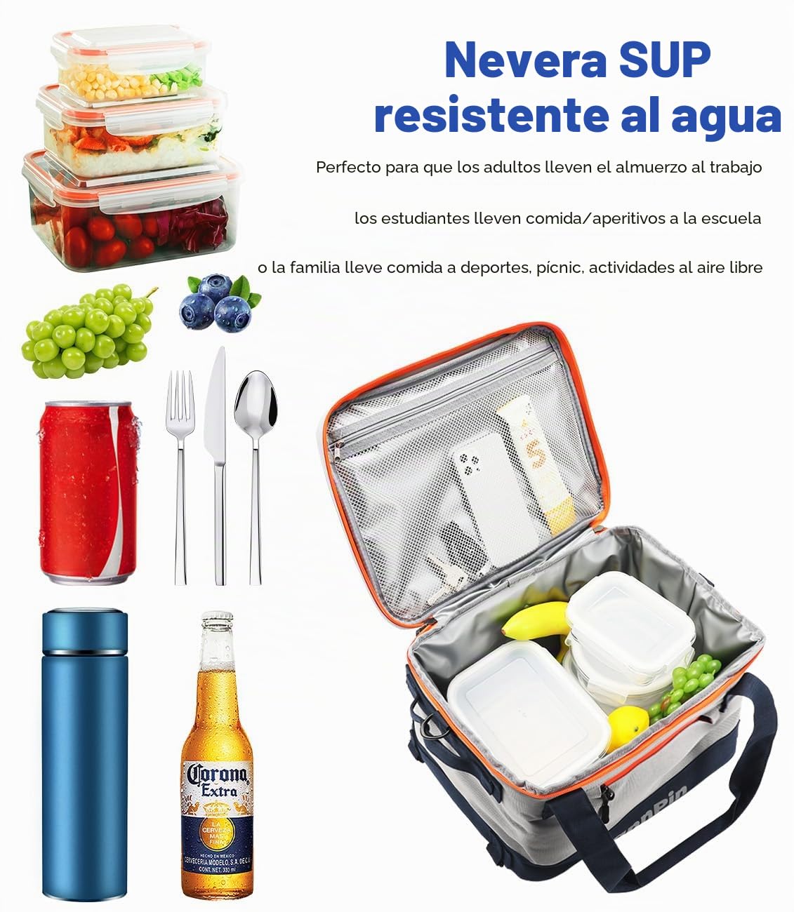 Bolsa de picnic para tabla de remo, enfriador de SUP a prueba de fugas para tabla de remo, enfriador de kayak con bolsillo superior de malla, bolsillo interior, bolsa térmica para almuerzo,