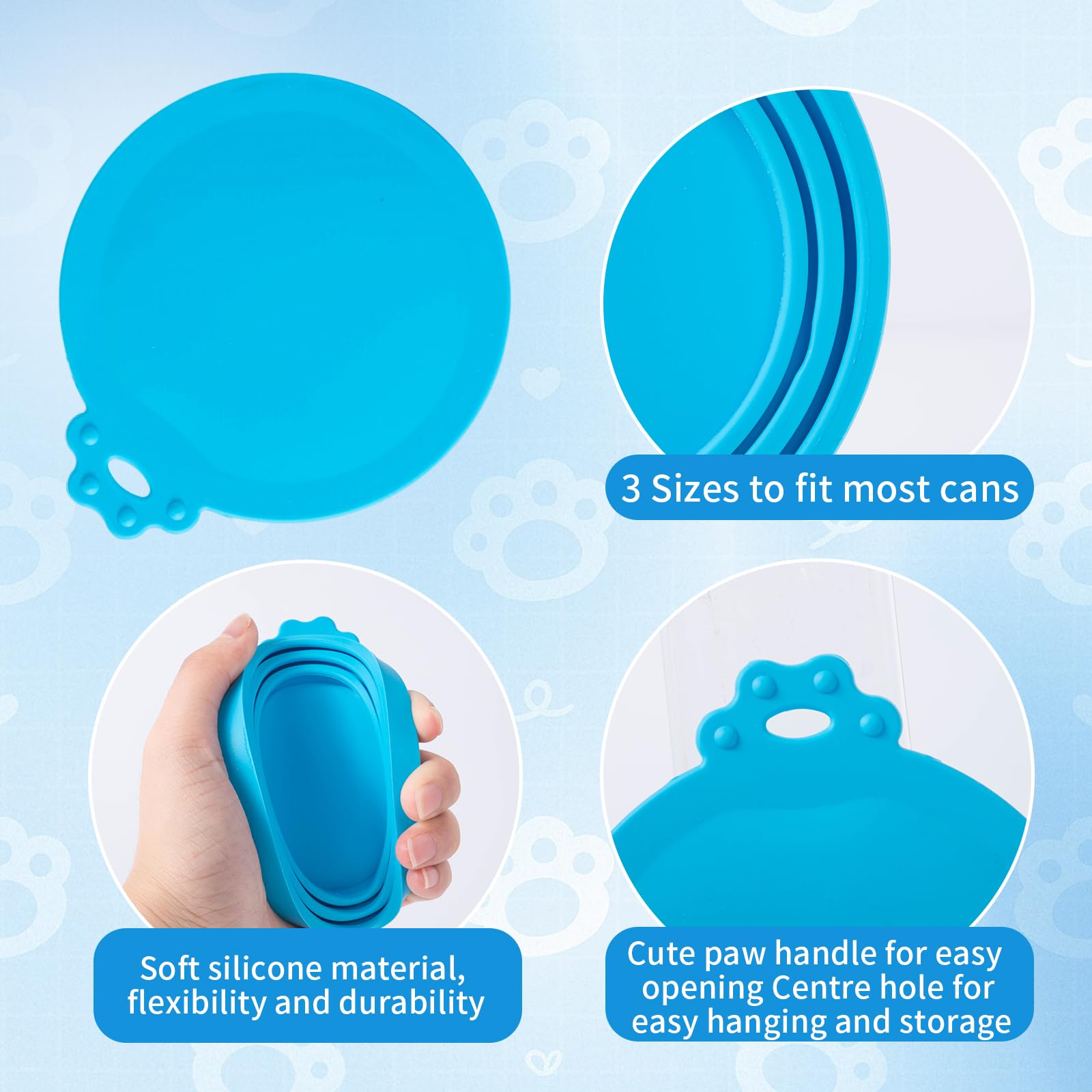 Couvercle Silicone Alimentaire pour chats Couvercle alimentaire humide pour animaux, Couvercles pour aliments en conserve pour chats et chien avec cuillère accessoires pour animaux, Lot de 4