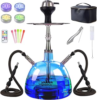 Modern 2 Hose Acrylic Hookah – Complete Shisha Hookah Set with Everything (Blue)