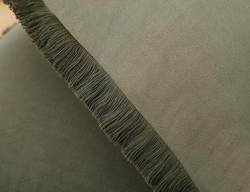 Miniatura 4 de Juego de 2 fundas de almohada de lino natural con flecos, funda de almohada lumbar neutra verde oliva decorativa con borlas elegantes fundas de