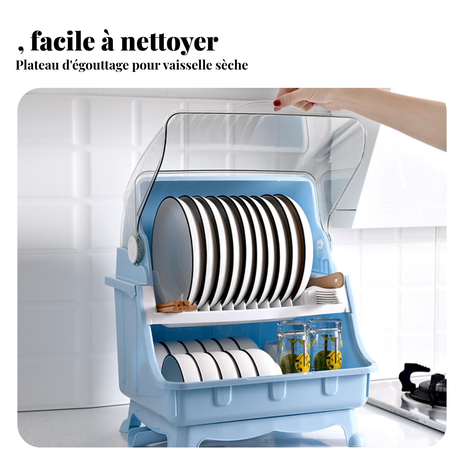 Yajuyi Escurreplatos de Cocina con Tapa Protectora Soporte para Platos y Vasos Bandeja de Drenaje Removible y Diseño Compacto Adecuado para Cenas Diarias Apartamentos, Beige