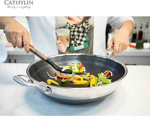 Miniatura 2 de Wok de acero inoxidable 316L de 13 pulgadas con tapa, sartén antiadherente con mango que se mantiene fresco, libre de PFOA, adecuado para cocinas de