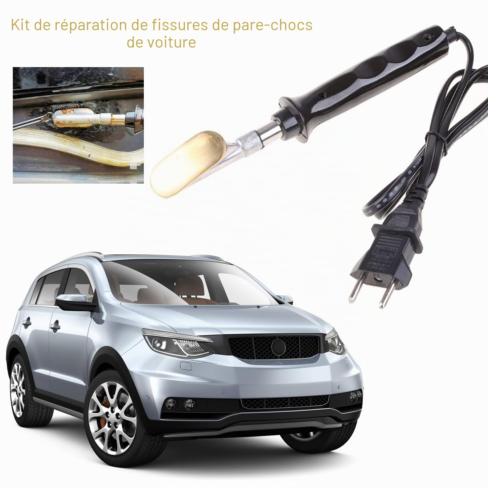 Kit de réparation de parechocs de voiture, kit de réparation de parechocs en plastique, kit de réparation de parechocs de voiture, kit de fissure et de trous de réparation de grille spatule fil de