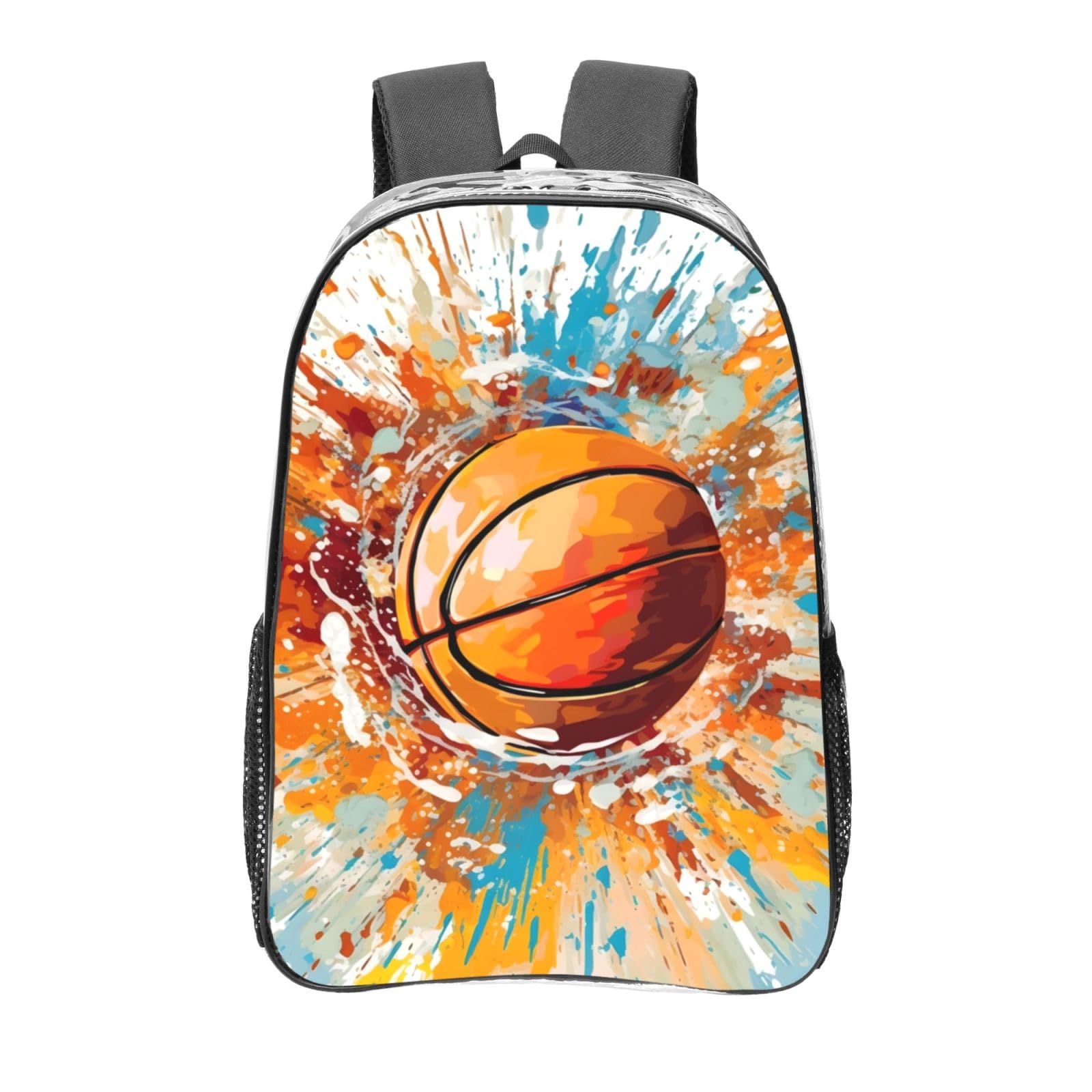 AYCZN Watercolor Basketball Clear Backpack Heavy Duty PVC Transparent Backpacks for Stadium Events Sport Ball Clear Bag for Women Men