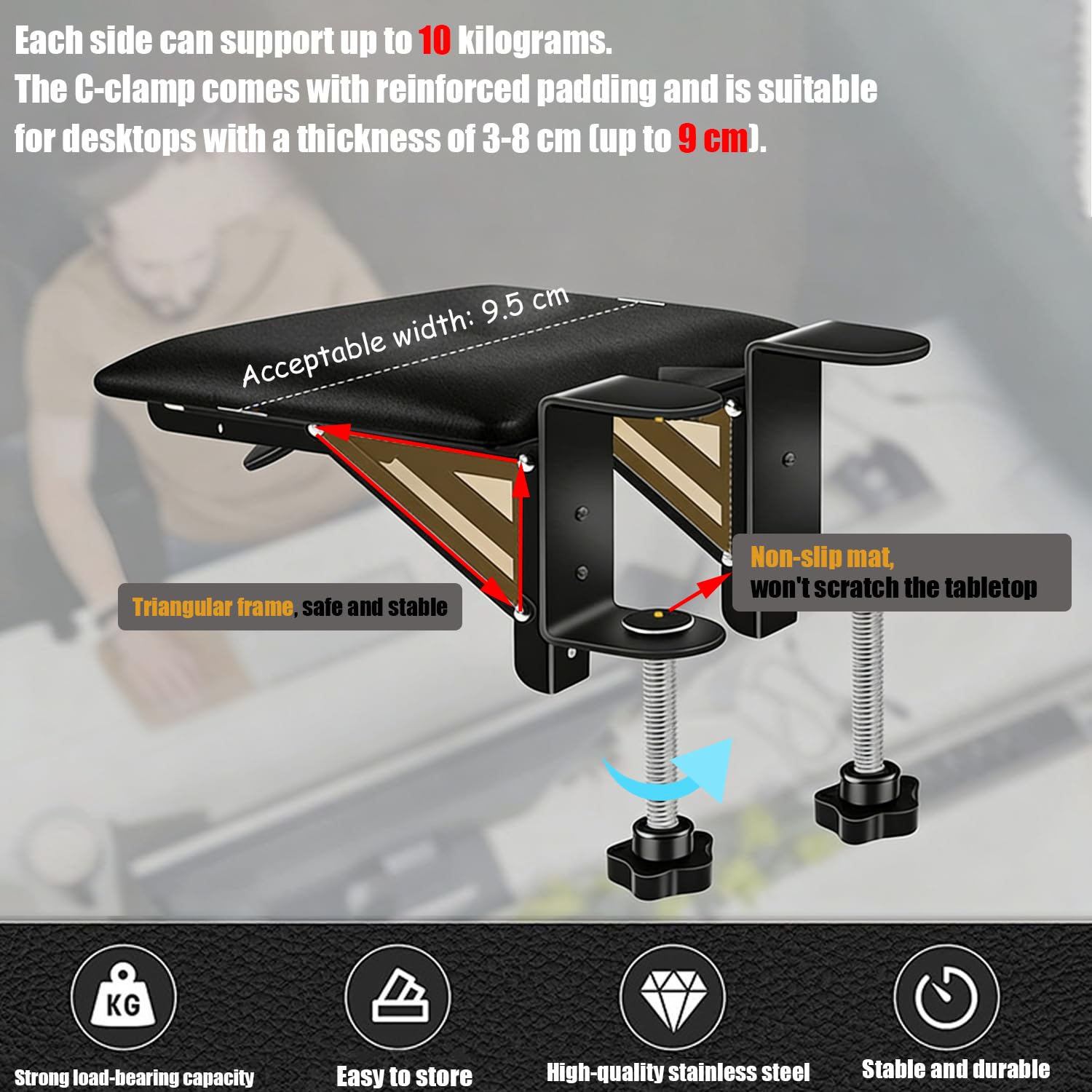 Reposabrazos Silla Oficina,Soporte Ergonómico Plegable Para Brazos De Escritorio y Silla, Soporte De Muñeca Para Oficina, Plegable 90°, Fácil De Almacenar