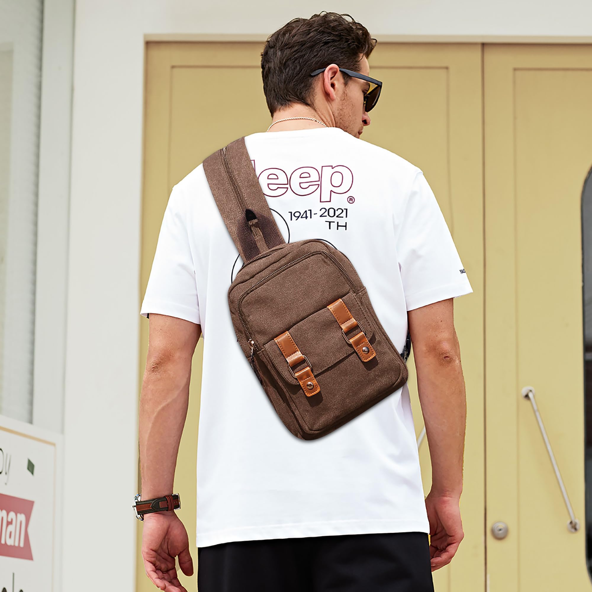 Hombres Mujeres Mochila Moda Pequeña Bolsa de Hombro para Viaje Bolsa de Pecho Escolares Conmutar Causal Bolsos Mochila Lona Messenger Bag Marrón