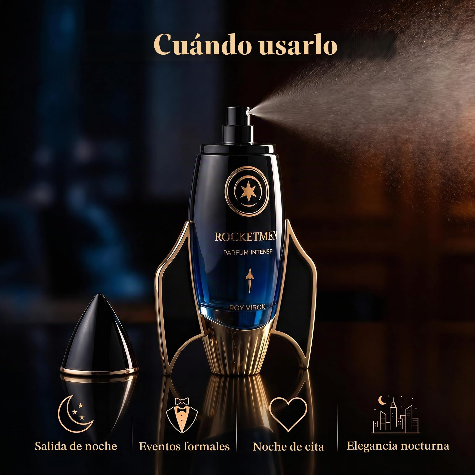 ROCKETMEN Parfum Intense 30% - Perfumes Hombre 100 ml, Larga Duración | Perfume para hombre de gran proyección y larga duración para dejar huella. Estela elegante y aroma especiado y amaderado.