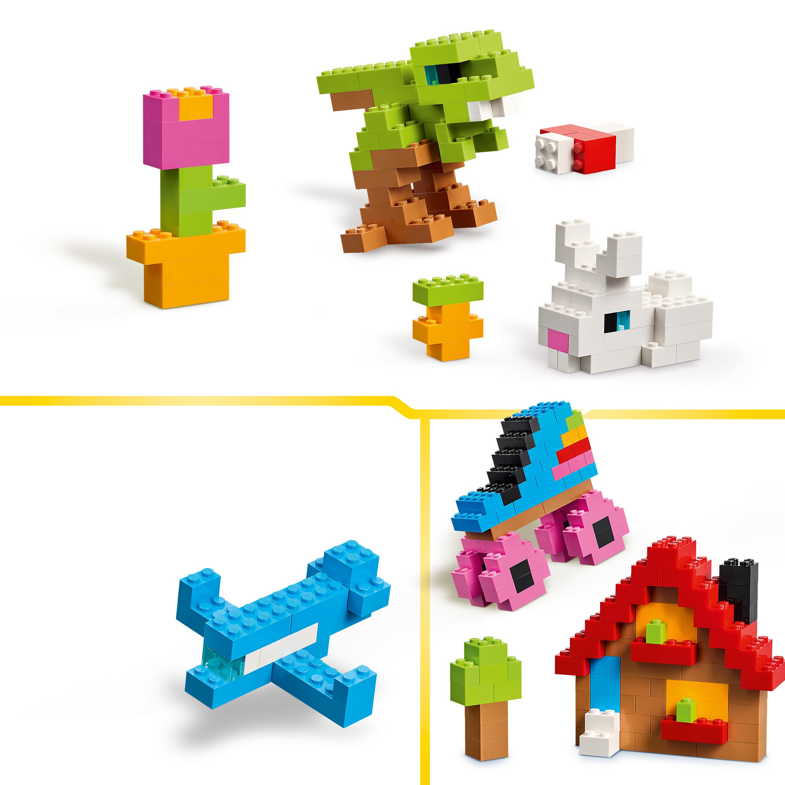 LEGO Classic Ladrillos Creativos a Todo Color – Juego Educativo para la Motricidad Fina – Figuras de Animales, Dinosaurios, Avión y Coche de Juguete – Regalo para Niños y Niñas de 5+ Años – 11045