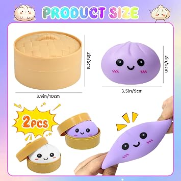 2pcs Squishy Bao Dumpling, Mystery Squishy Bao Dumpling Stress & Anxiety Relief Cute Steamer Bun Design For Relaxation Boys Girls Children Adults Students Home Office Classroom
