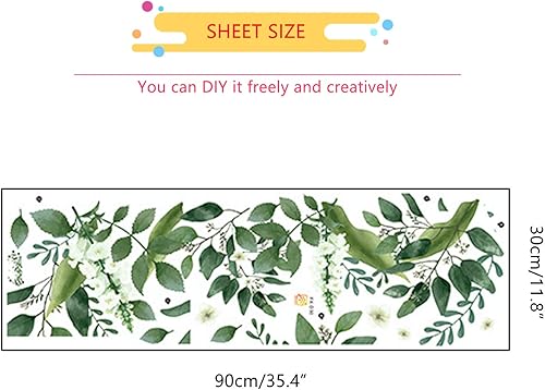 Miniatura 7 de Calcomanías de pared de hojas verdes colgantes, hojas de plantas frescas extraíbles, flores y vides, mural de pared de plantas verdes, hojas verdes,