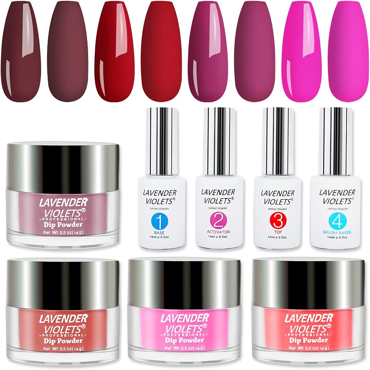 Lavender Violets Dipping Powder Nail Kit 0.5 oz/bot. Large Capacity Acrylic Dip-Powder with Liquid Gel Set 768