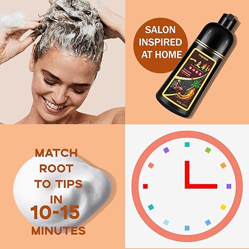 Miniatura 6 de Champú de tinte para el cabello 3 en 1, tinte de raíz semipermanente en 15 minutos, kit de tinte de cabello café para todo tipo de cabello, champú