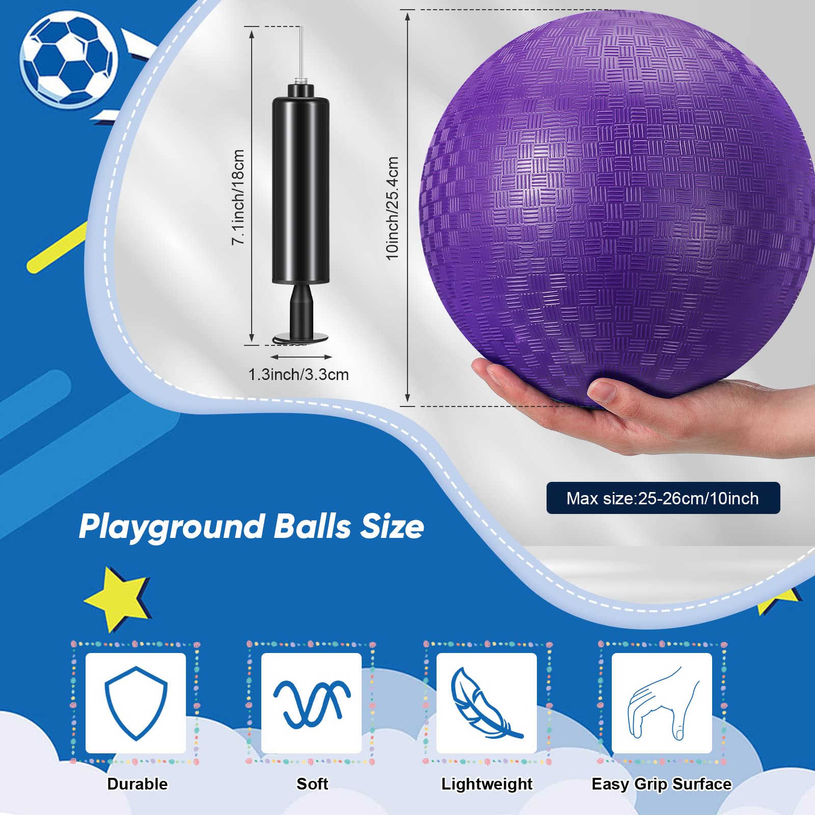 Hanaive 6 Pcs Kickballs 10 Inch Playground Ball Rubber Inflatable Dodgeball with Pump and Storage Bag Bouncy Kickball for Adults Sports Outdoor Activities(Purple)