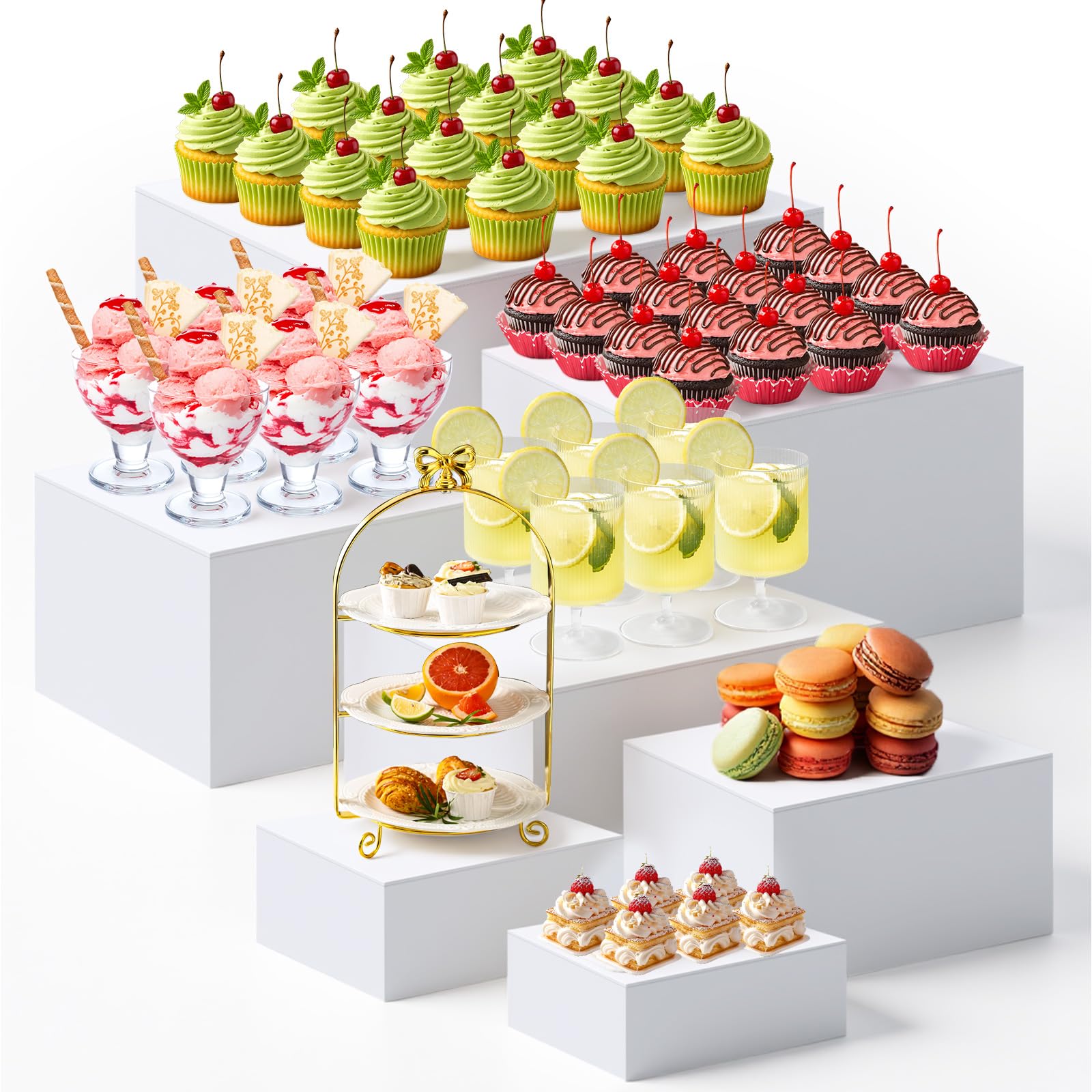 Leinuosen 7 Pcs Extra Large Acrylic Buffet Risers, 8-14" Square, White