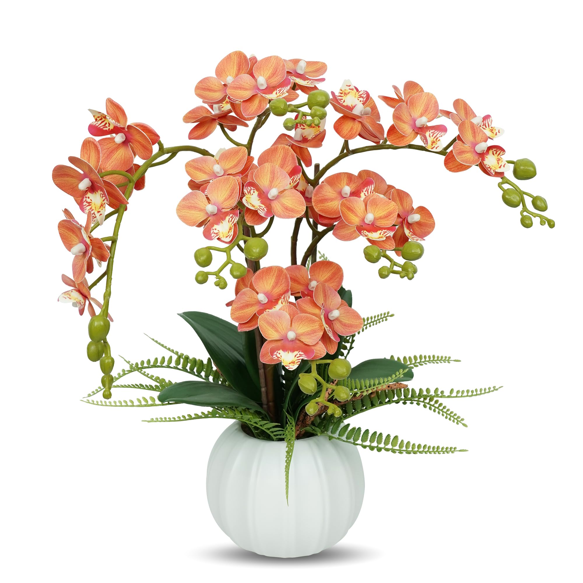 MixcMax Artificial Orchid Flowers with Pot, Fake Orchid Plants for Home Decoration, Faux Flowers that Look Real for Living Room Bedroom Kitchen Table Indoor Decor (orange)