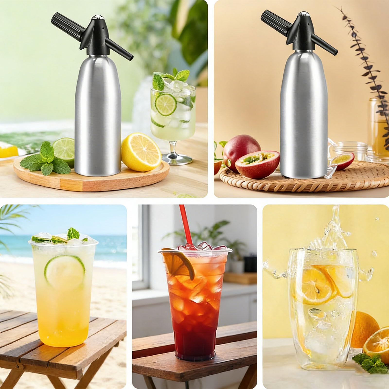 Sprudelwasserbereiter, DIY Kohlensäure-Soda-Maker für hausgemachte Getränke, 1 l Aluminium-Sprinkler für Säfte, Mojitos und Cocktails