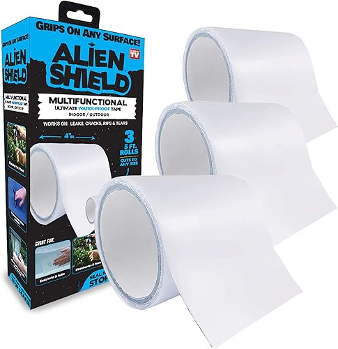 Alien Shield - Cinta de sellado transparente, impermeable, cinta adhesiva para reparar desgarros, grietas y fugas, 3 rollos en total de 15 pies x 4