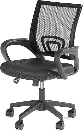 Silla de oficina, silla de escritorio ergonómica de malla con respaldo medio con soporte lumbar, silla de computadora de altura ajustable con diseño