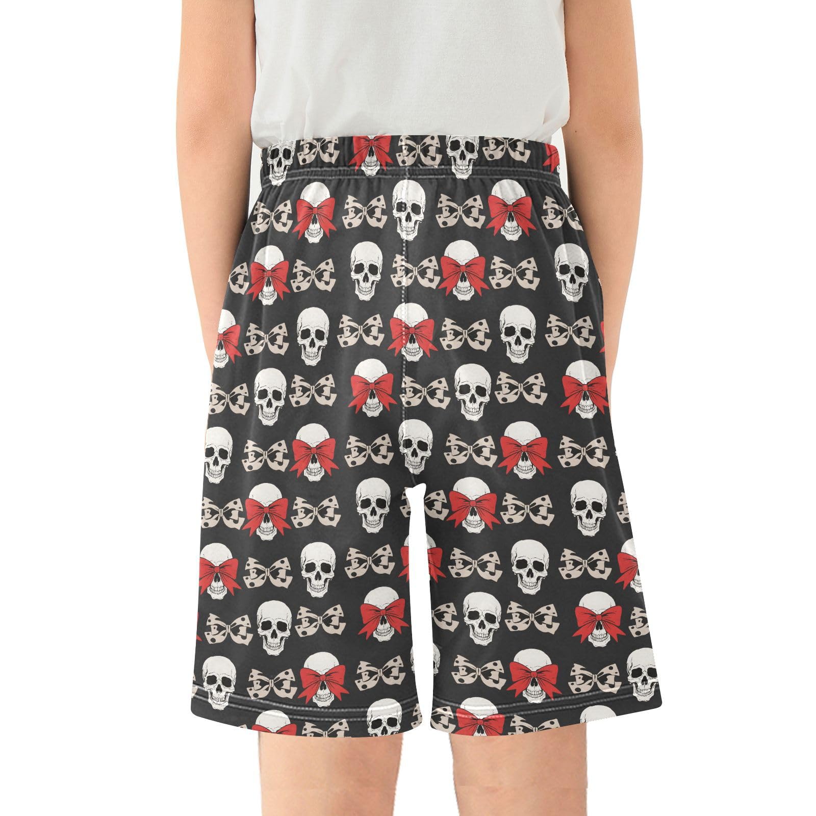 ALAZA Skull Bows Pattern Boys Athletic Shorts Kids with Pockets Shorts for boy Girl Size 6-8 Years Multicolor