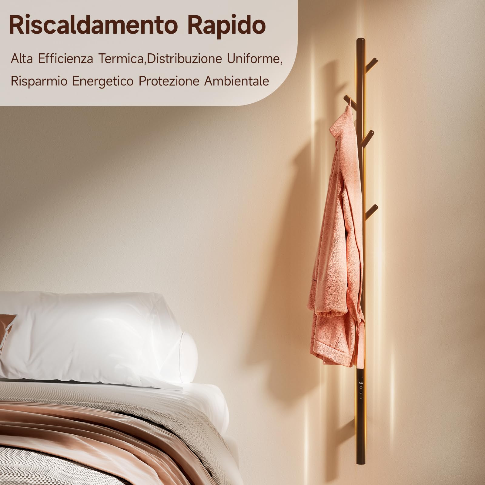 Scaldasalviette Elettrico,153cm,Nero WiFi Smart Portasciugamani Elettrico,con Temperatura Regolabile,Display LED,Timer e 7 Ganci,Compatibile con Google Home e App Controllo
