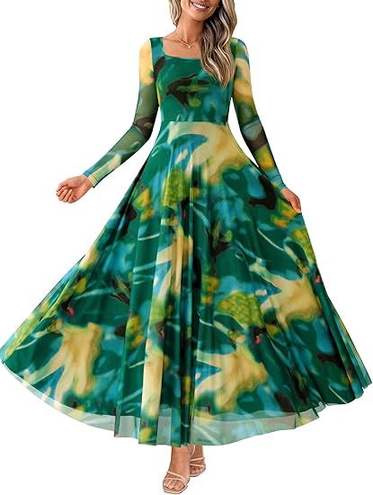 BTFBM Women Maxi Dress Fall 2025 Fashion Elegant Long Sleeve Square Neck Floral Print Party Club Wedding Guest Dresses