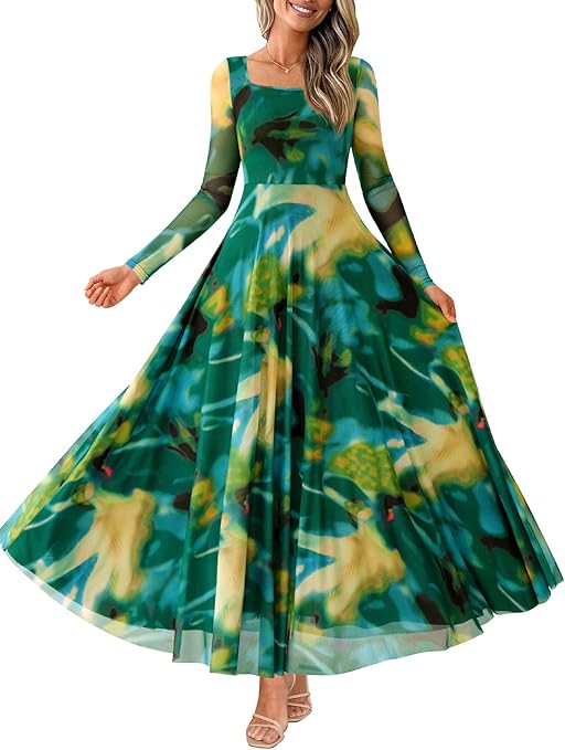 BTFBM Women Maxi Dress Fall 2025 Fashion Elegant Long Sleeve Square Neck Floral Print Party Club Wedding Guest Dresses