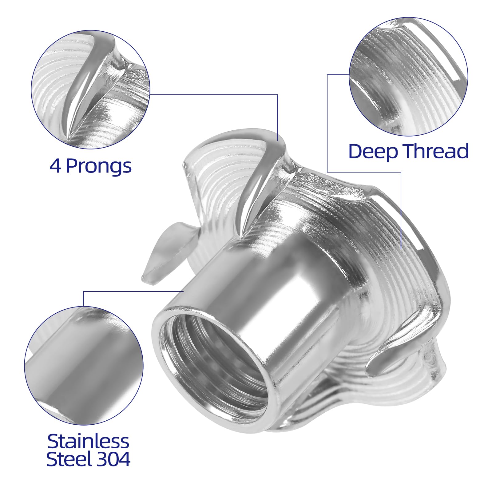Stainless Steel T-Nuts - 25 Pack 1/4-20 -4 Stainless Steel T-Nuts - 25 Pack 1/4-20 -4