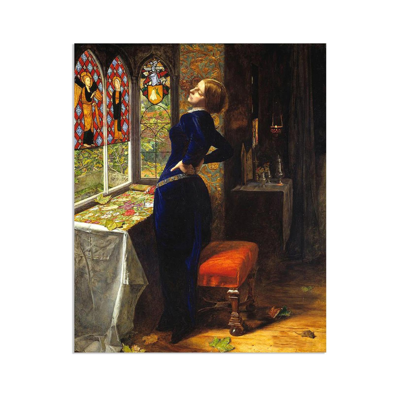 RXNHGJDS Mariana by John Everett Millais Print,John Everett Millais art reproductions on canvas Ready to Hang Wall Art for Home Bedroom50x40cm(20x16in) Frameless