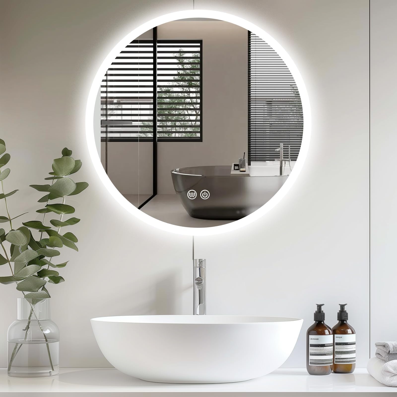 Trintion LED Spiegel Bad mit Beleuchtung 70cm Rund - Dimmbar mit 3 Lichtfarben (3500K-6500K), Touch-Schalter, Beschlagfrei - Badezimmerspiegel mit Licht für Make-up & Rasur