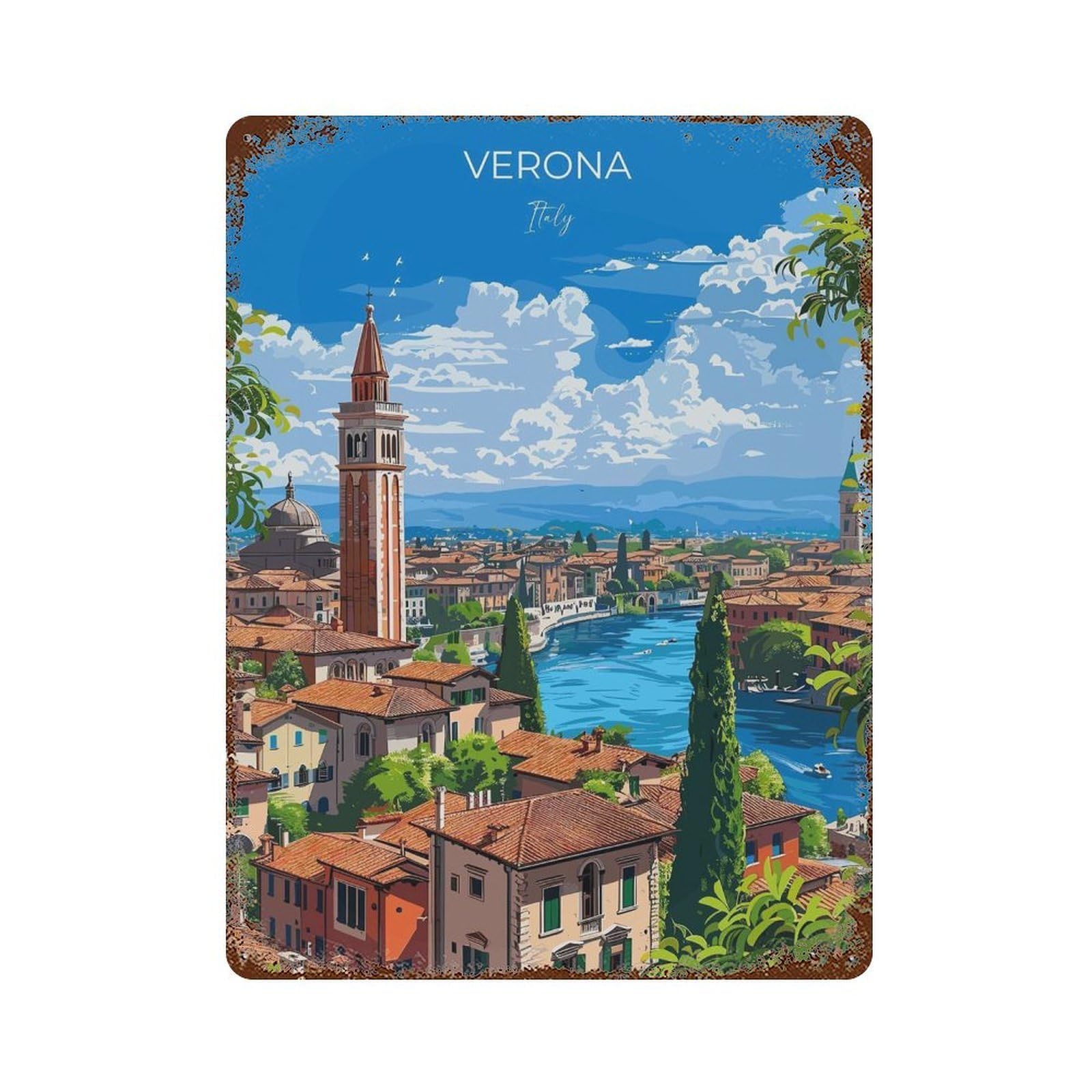 xiaoxiaoshen Verona Travel of Lovers Gift Italy Italian Wall Decor Art Metal Tin Poster Modern Home Decor Art Home Bar Shop Decorations Vintage Sign 40x30cm