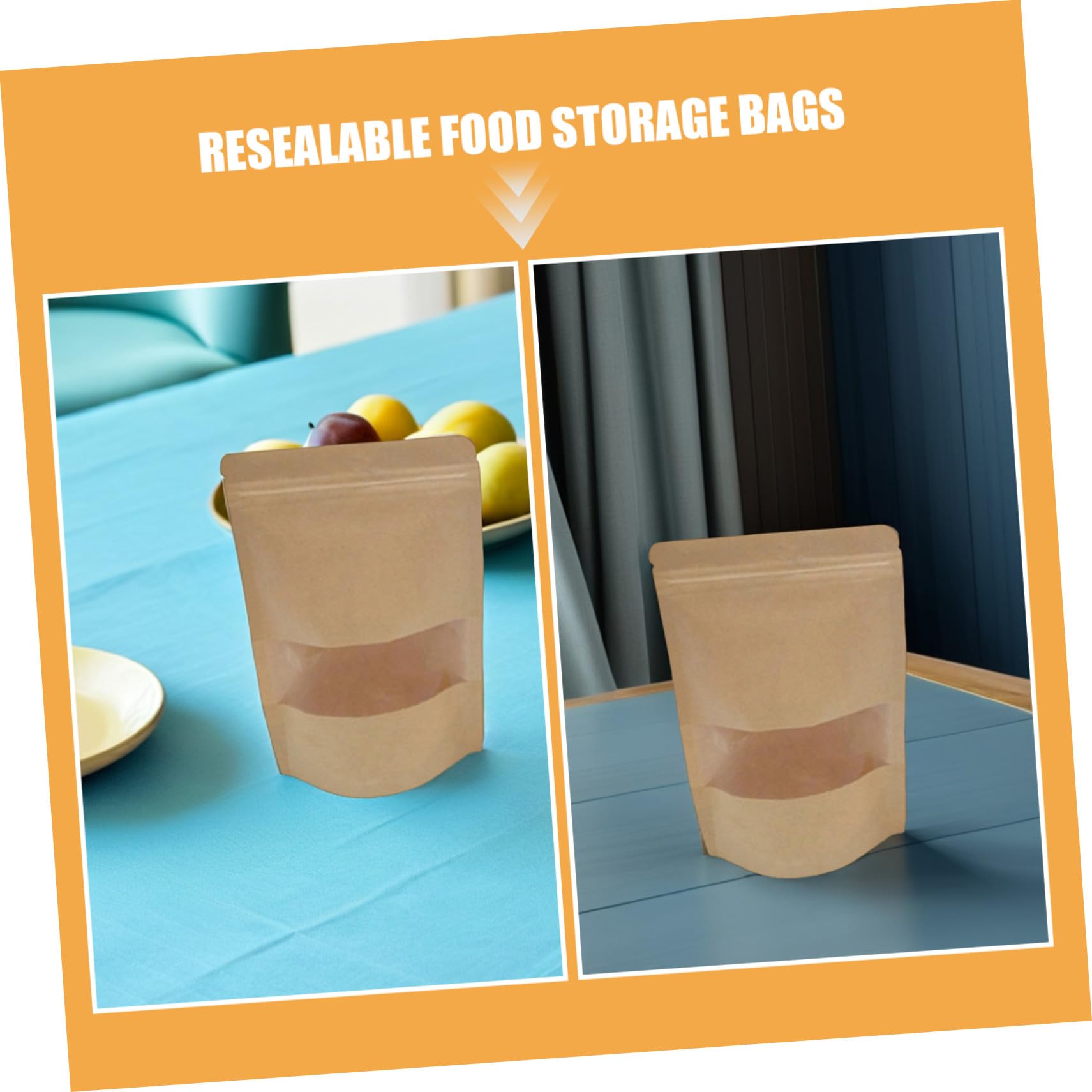 ibasenice 50pièces Sachets à Fenêtre Papier Kraft Sacs De Conservation Alimentaire Réutilisables Avec Fermeture Éclair Pour Emballage De Friandises Biscuits Et Petits Objets
