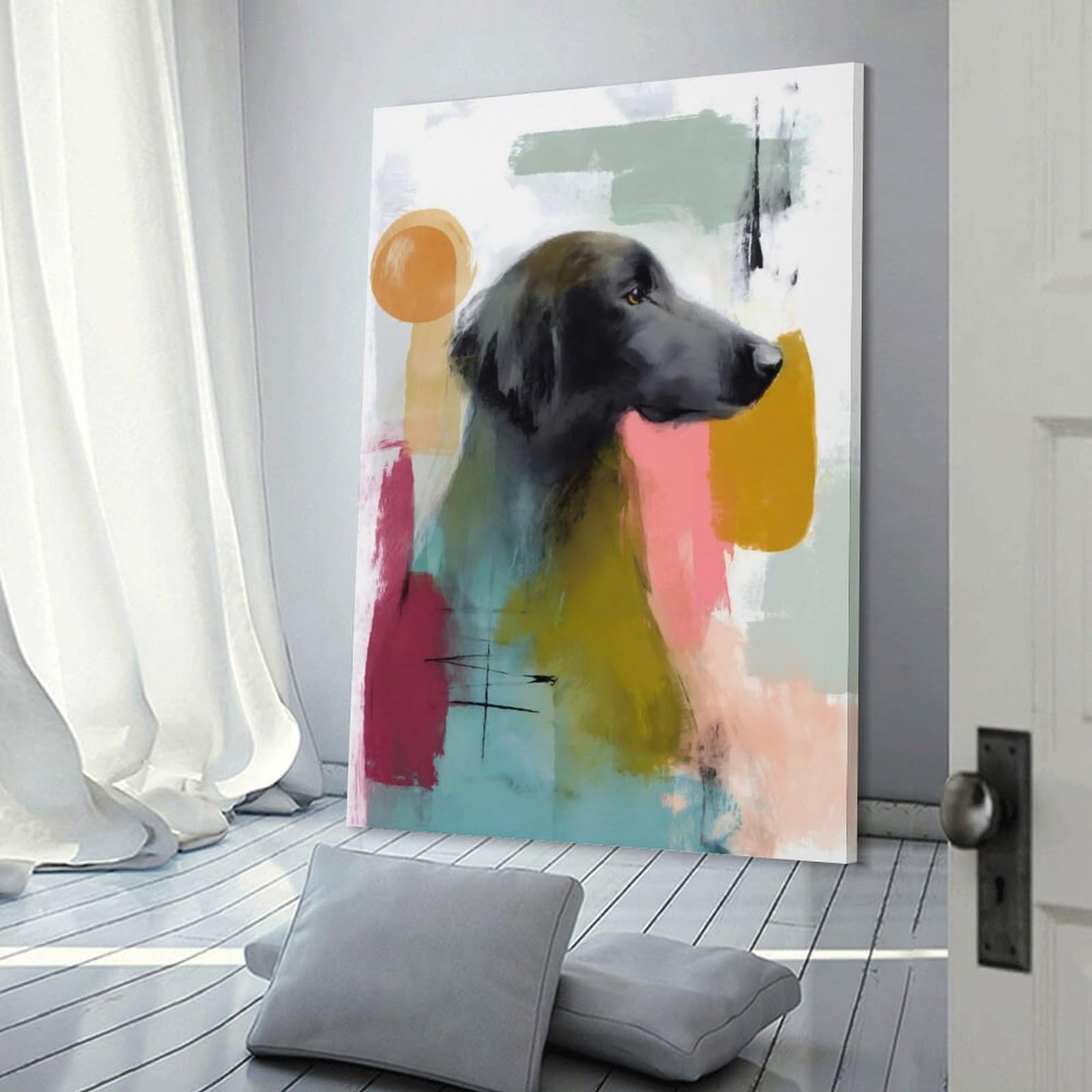 Junmoney Abstract Flat-coated Retriever Portrait Decorative Wall Artwork, 20x30inch(50x75cm), for Home Lounge, Bedroom Or Reading Nook, Eye Catching Artwork for Blank Walls