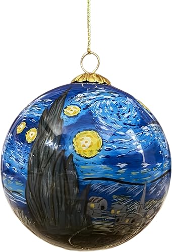 Van Gogh - Adorno navideño de noche estrellada, bola de cristal de 3 pulgadas y caja de regalo