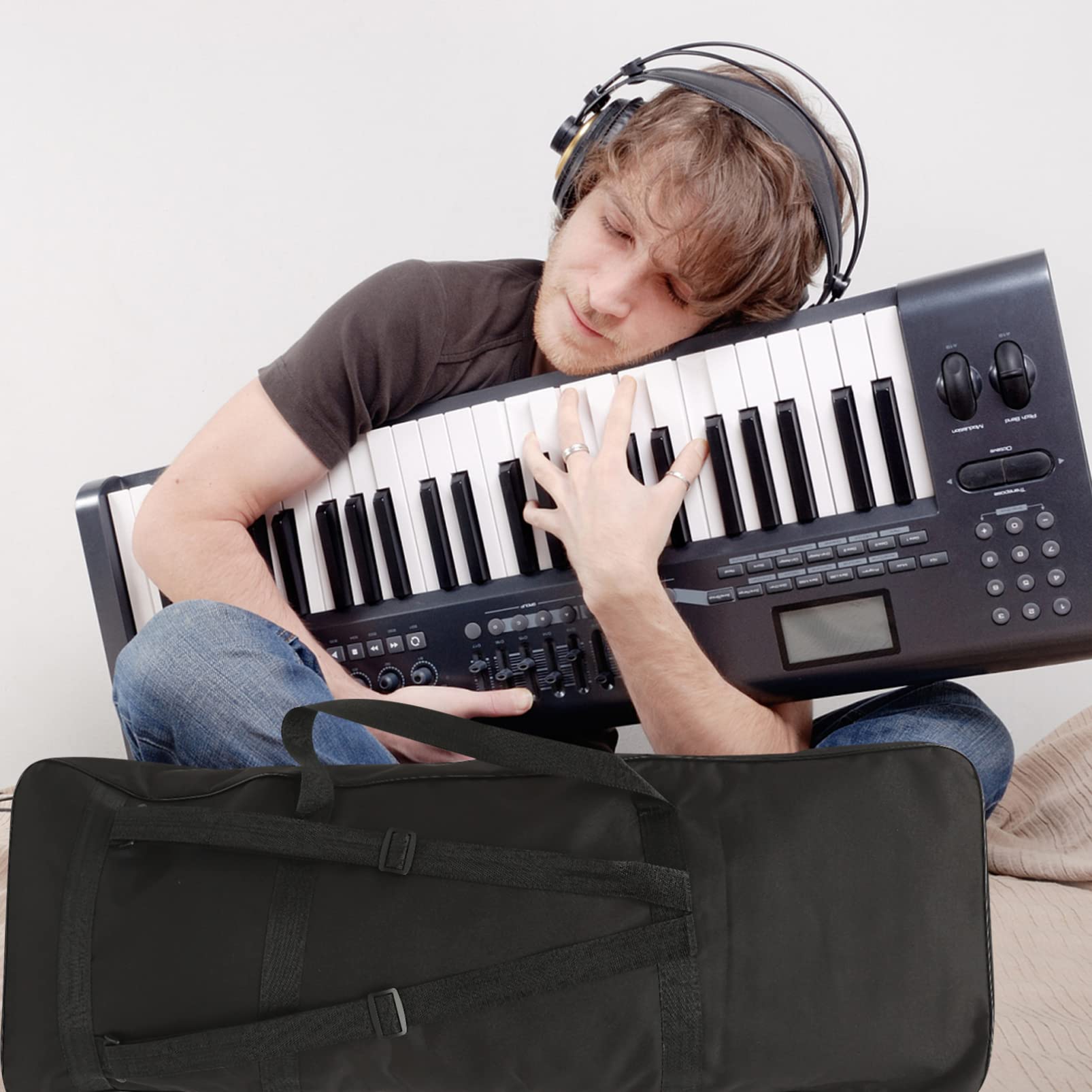 Borsa per Tastiera Elettronica 61 Tasti Nera, Pieghevole | Tessuto Oxford 600d, Tasca Accessoria, Uso Esterno e Performance, Leggera da Trasportare