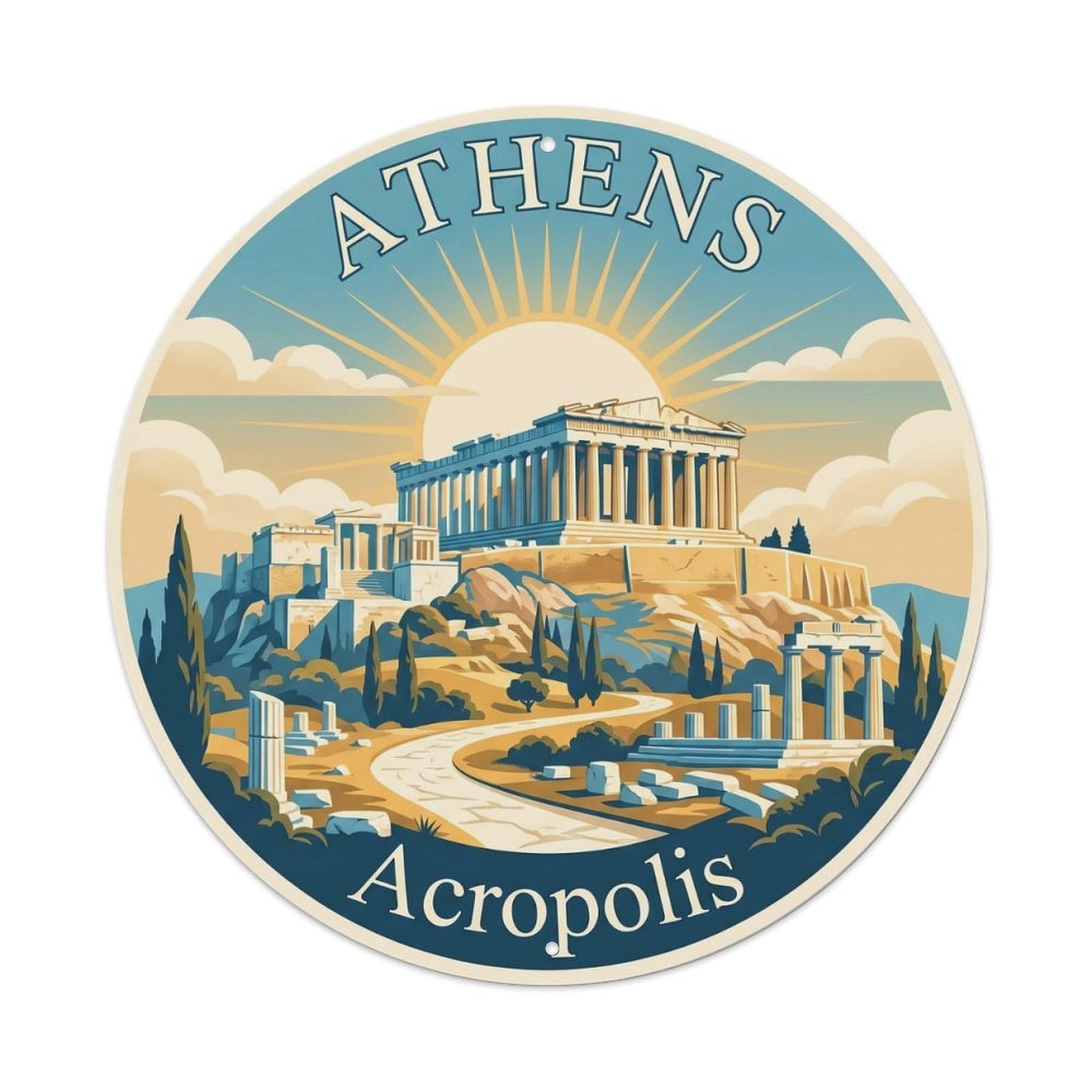 Vintage Travel Athens Acropolis Greece Metal Tin Sign Plaque