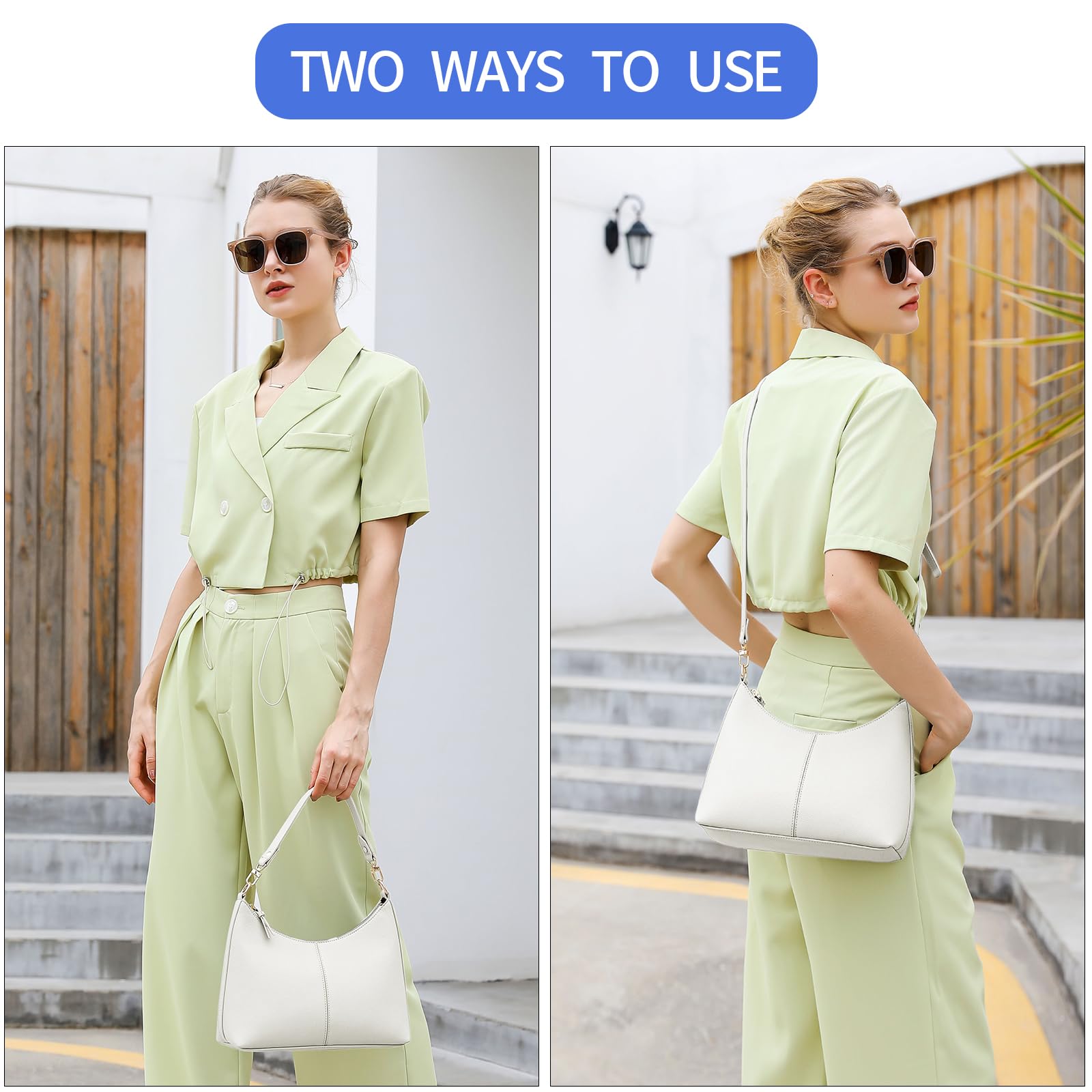 Keyli shoulder bag for women Small Tote Handbags Purse Trendy Zip Leather Crossbody Bags with Adjustable Strap White