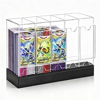 5 Slots Card Pack Dispenser with Black Base | Fits 200 Booster Packs, Compatible with TCG Trading Card, Sports Card Boosters, Acrylic Stackable