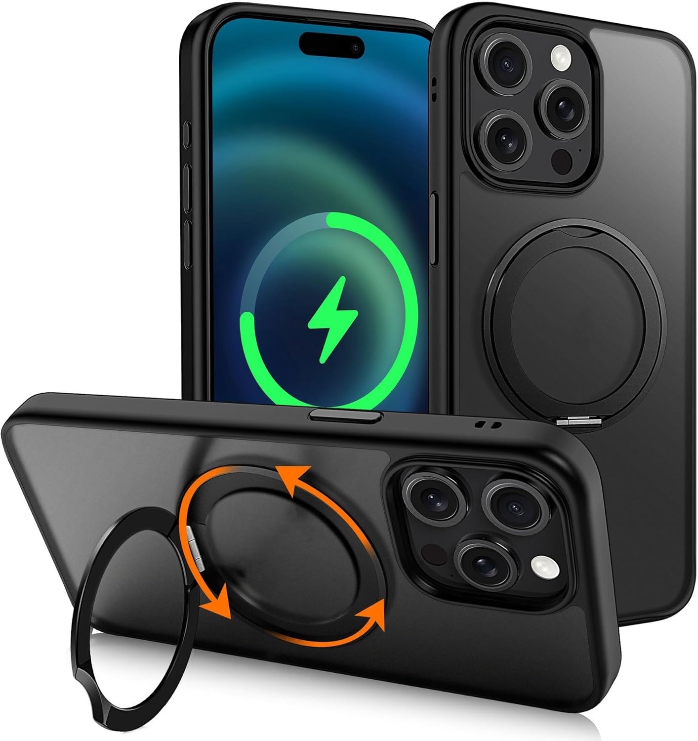 For IPhone 16 Pro Max/16 Plus/16 Pro/16用ケース、つや消しマグネット式吸盤カバー、回転スタンド