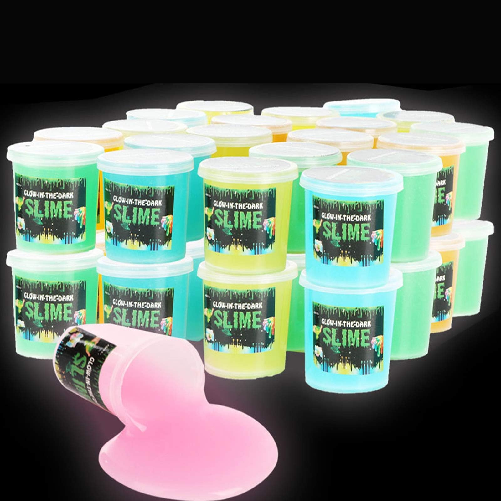 Glow in The Dark Slime, 24 Pack Multi Colors Crystal Galaxy Slime - Green, Blue, Pink, Yellow, Purple and Orange Color Birthday Gifts for Kids Girl and Boys