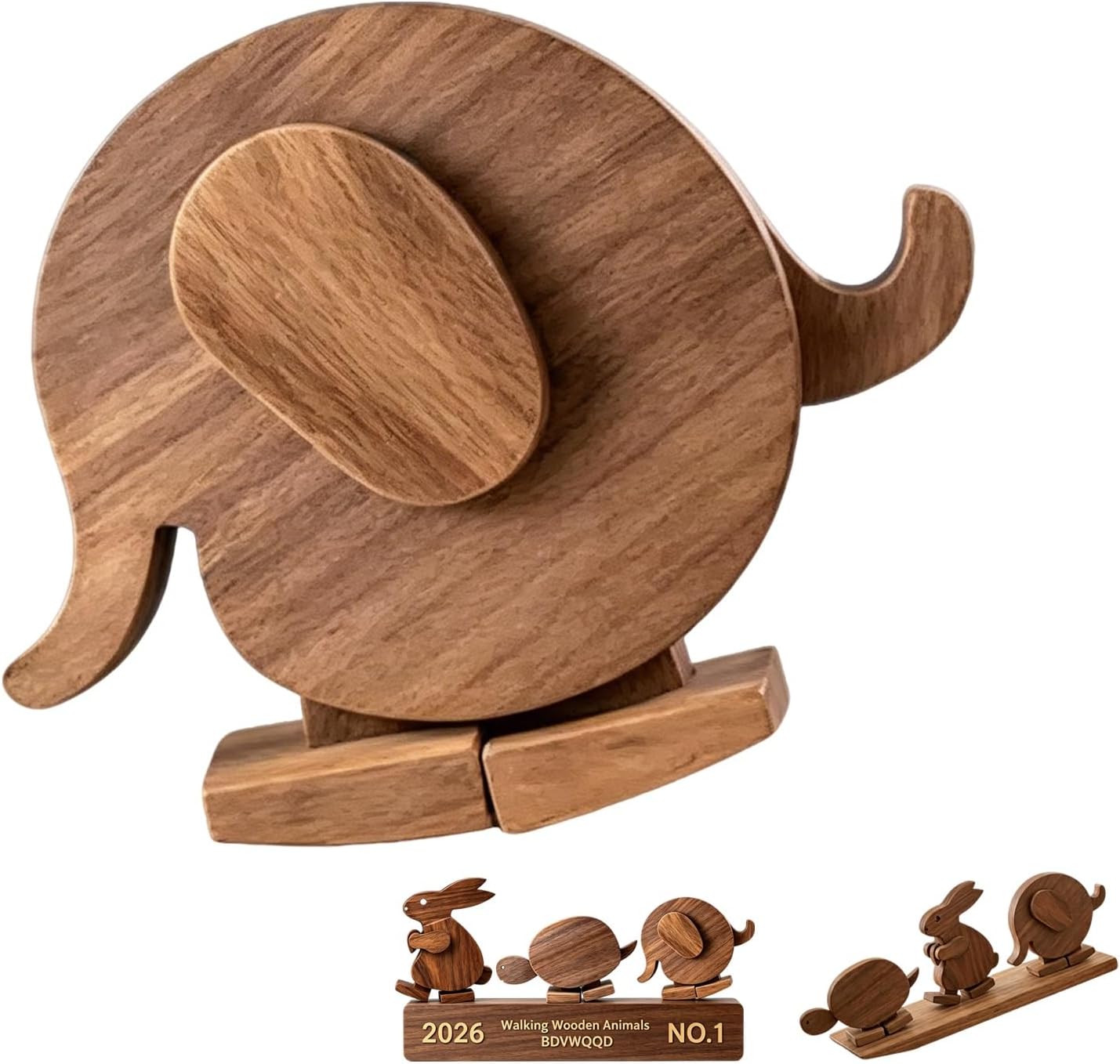Handmade Walking Wooden Animals, Educational Rabbit Elephant & Turtle Statue Ornaments Mechanical Kinetic Ramps Walker 2026 Animal Figurines Balance Sculpture Fun Science Gift(All(3PCS))