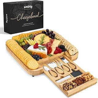 SMIRLY Charcuterie Boards Set - Large Bamboo Cheese Board Set - House Warming Gifts New Home, Wedding Gift for Couple, Bridal Shower Gift, Birthday Gifts for Women