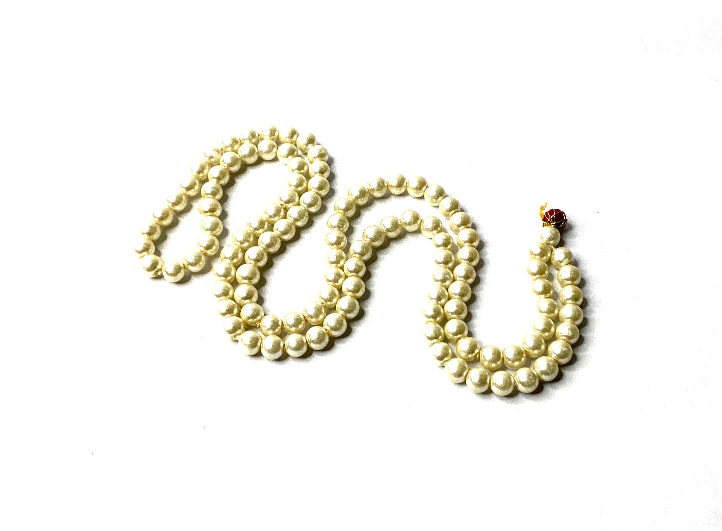 MAHANT JI Artificial Semi Precious 108 + 1 White Pink Pearl Or Moti Mala Medium Size Beads for Men and Women (Weight Between 65 Gm to 85 Gm)