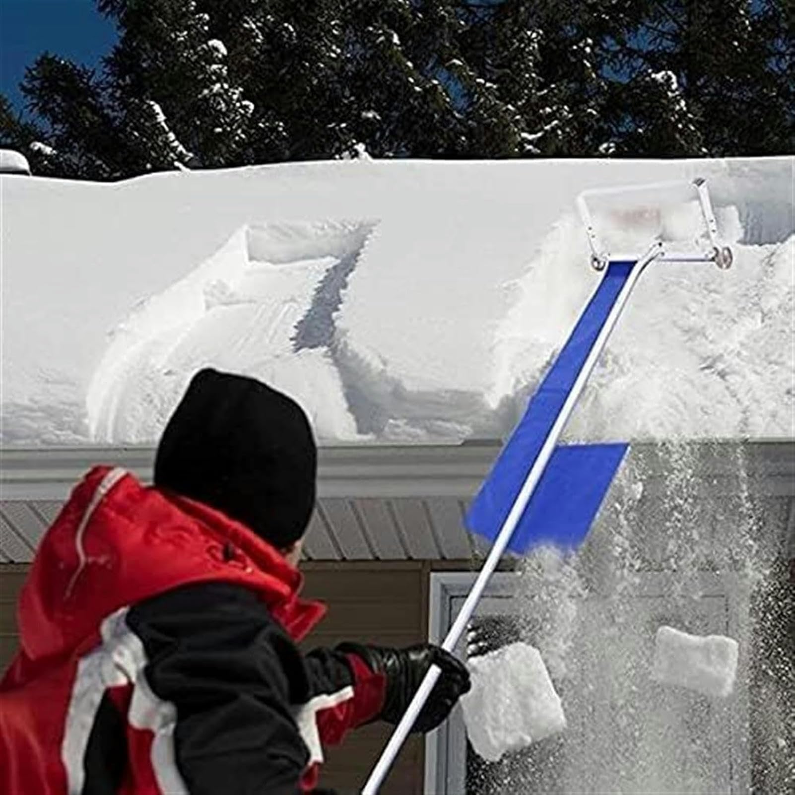 Râteau à neige extensible avec cadre en aluminium léger et tête en tissu pour déneigement de véhicule et de maison