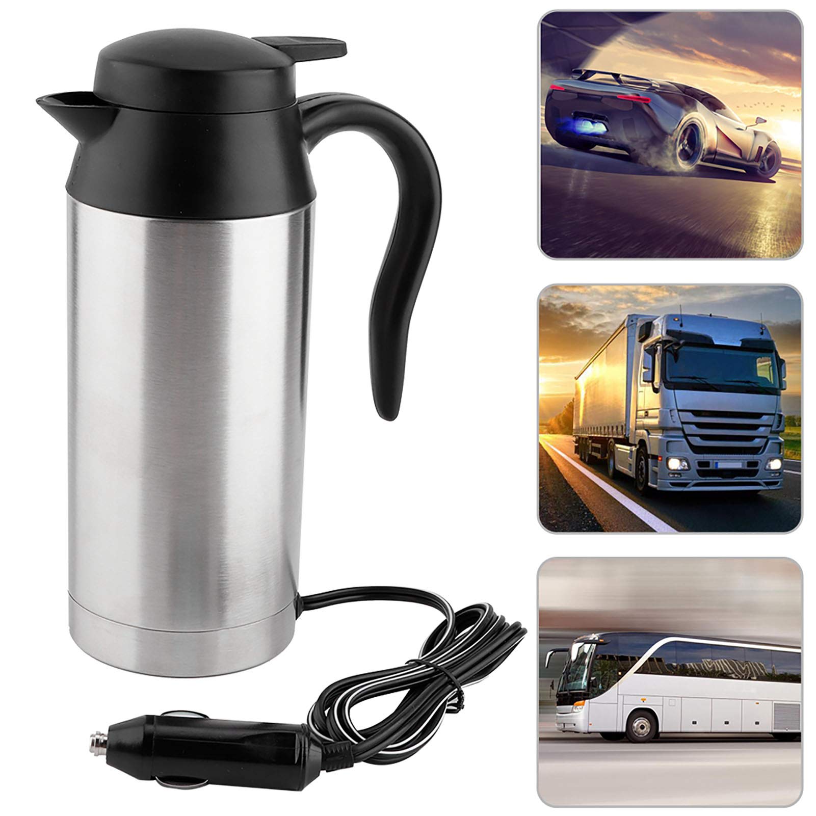 Tetera eléctrica de acero inoxidable de 750 ML para coche, reemplazo de té y café para termo, taza de calentamiento de agua, 12 V